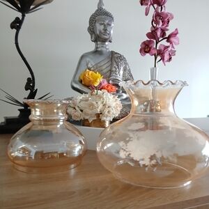 🔥VINTAGE HURRICANE LAMP SHADES REPLACEMENT SET MARIGOLD TINT